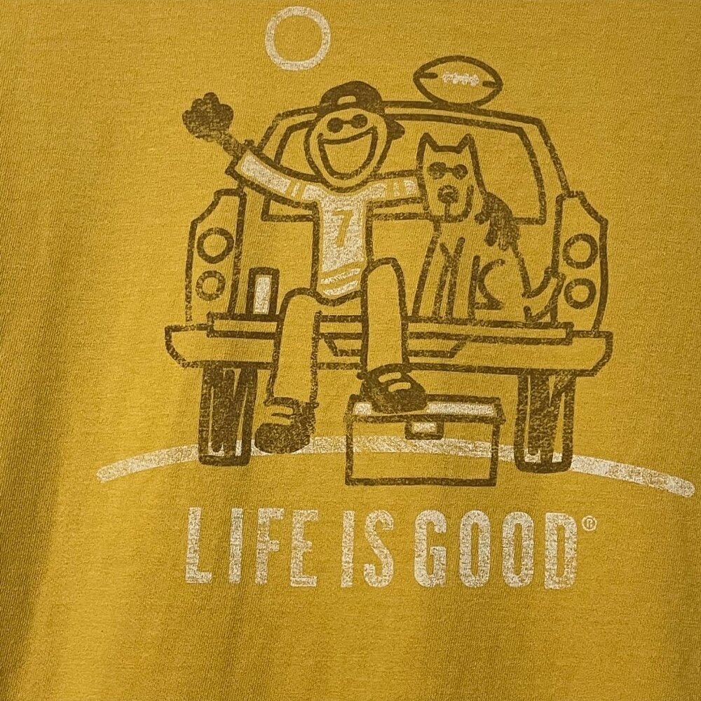 Life Is Good Size S Mustard Yellow Graphic Tee With Tailgate Print Short Sleeve - Picture 2 of 10
